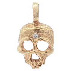 18k Yellow Gold Diamond Open Work Skull Head Charm Pendant