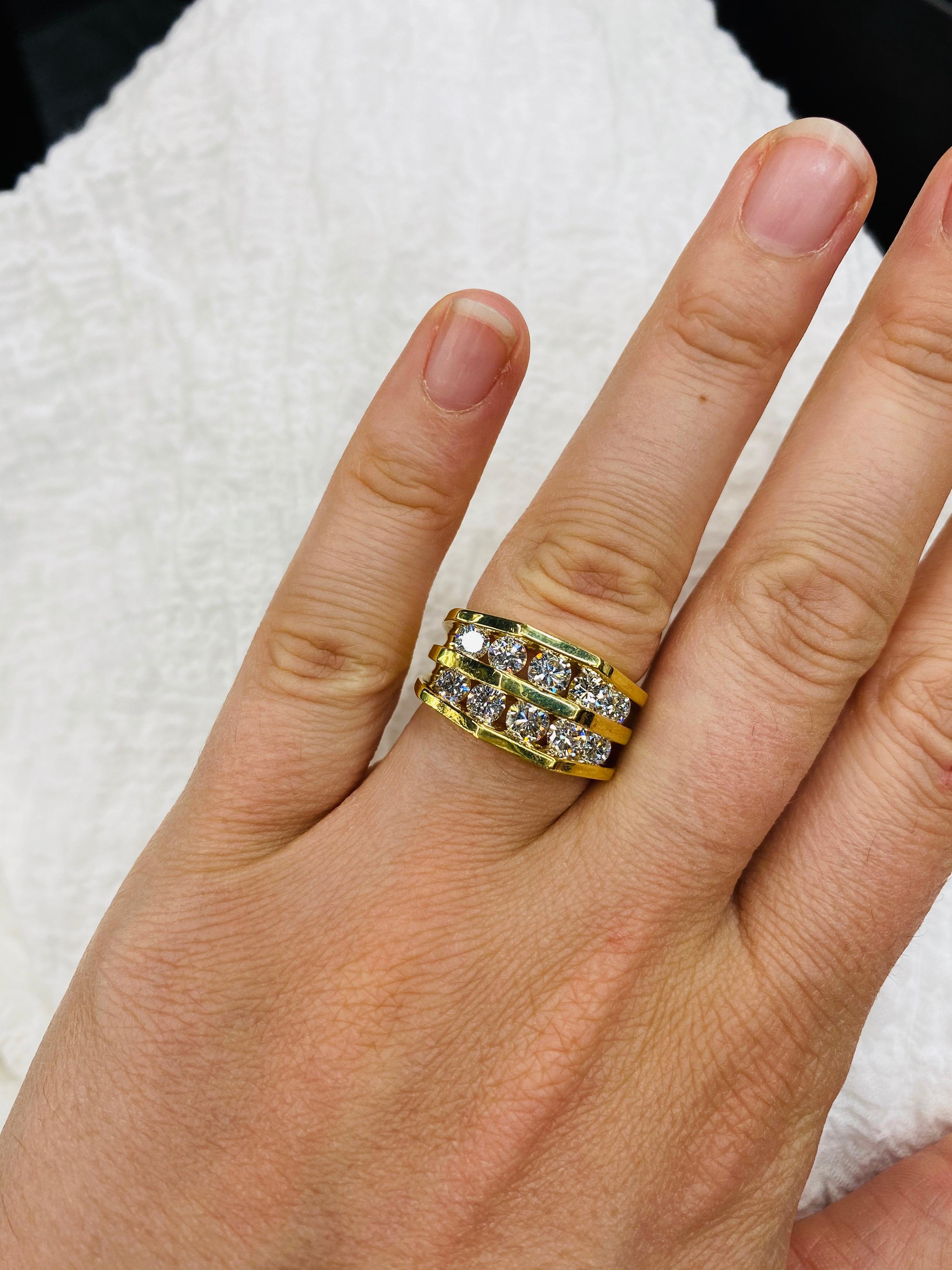 Pentagon-förmiger durchbrochener Diamantring mit Bar-Diamant 1,65 Karat 18 Karat Gelbgold 3