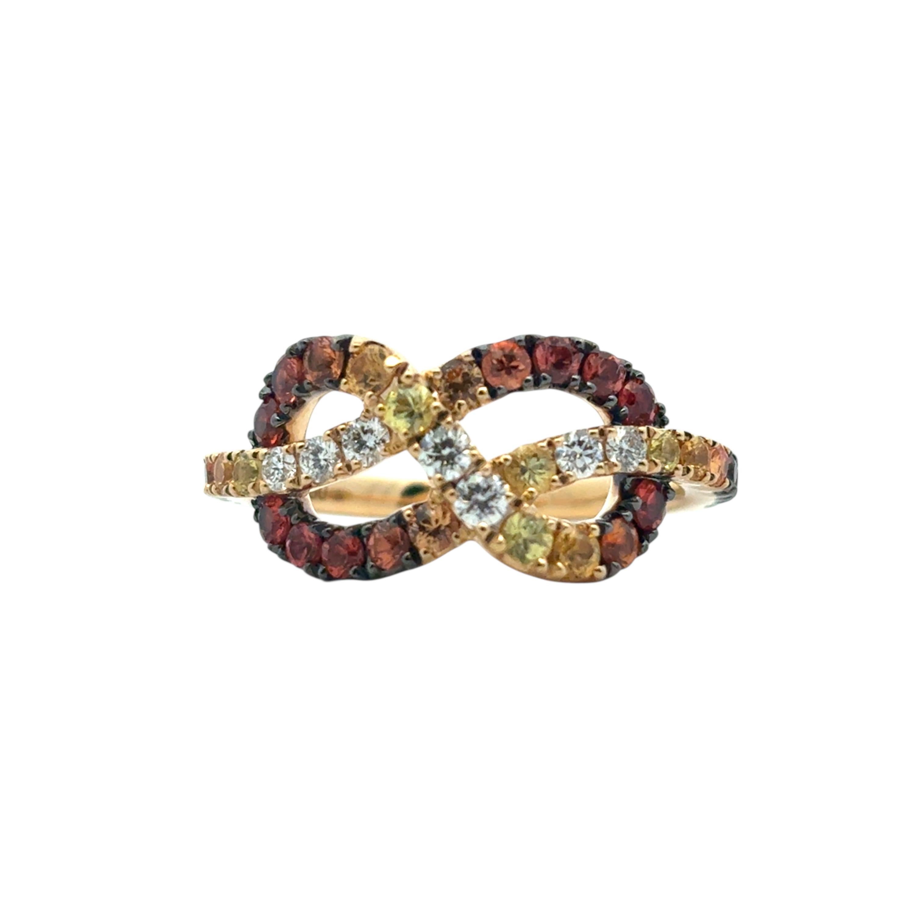 18k Yellow Gold Diamond Orange Stone Bowtie Ring (Moderne) im Angebot