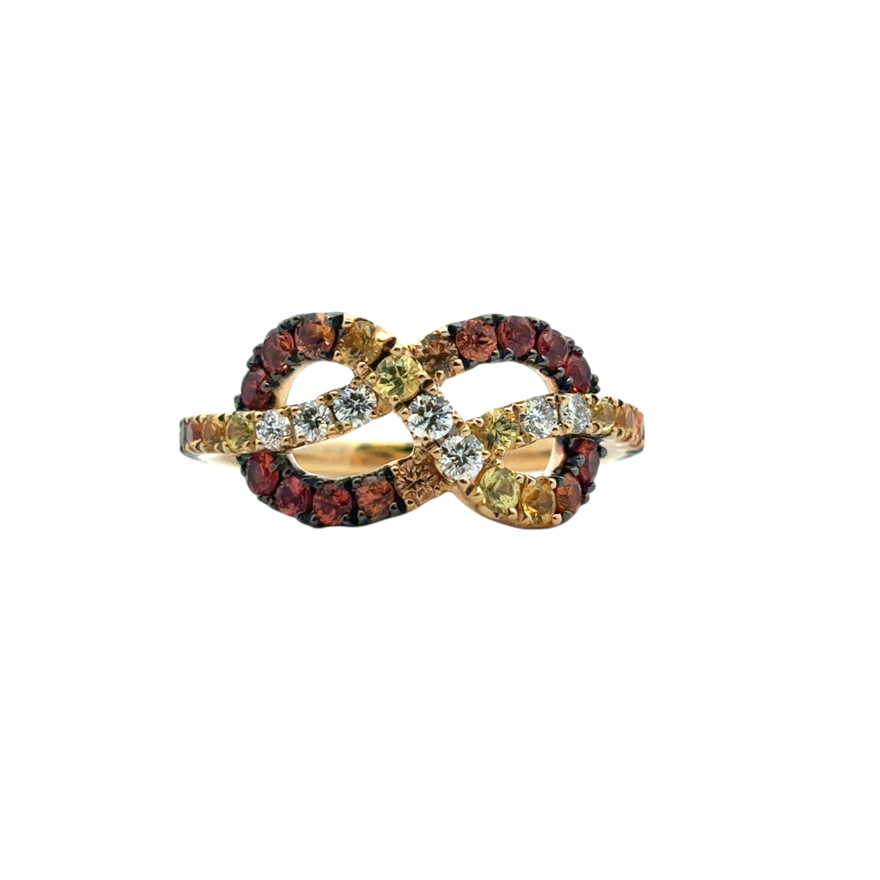 18k Yellow Gold Diamond Orange Stone Bowtie Ring (Rundschliff) im Angebot