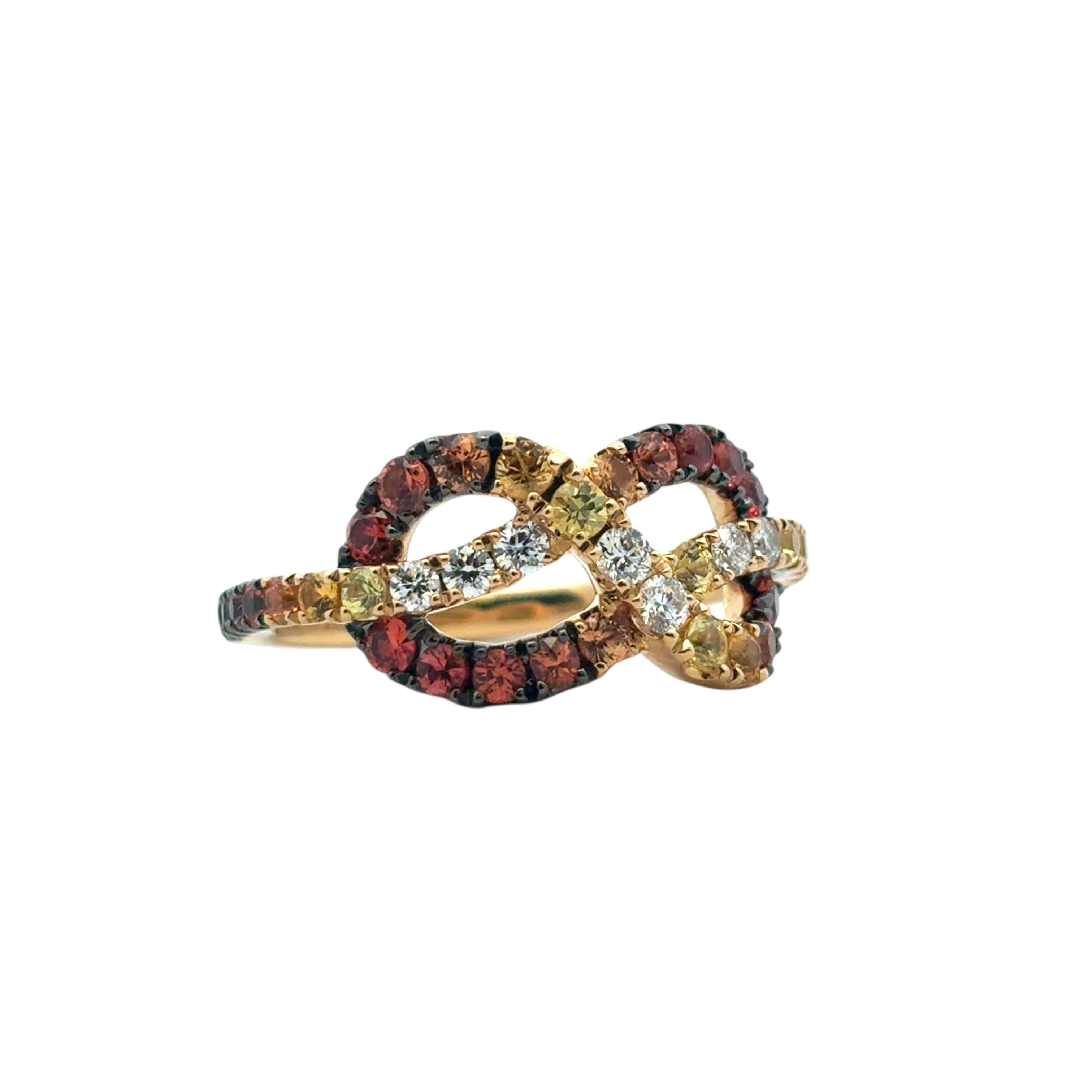 18k Yellow Gold Diamond Orange Stone Bowtie Ring im Zustand „Hervorragend“ im Angebot in Boca Raton, FL