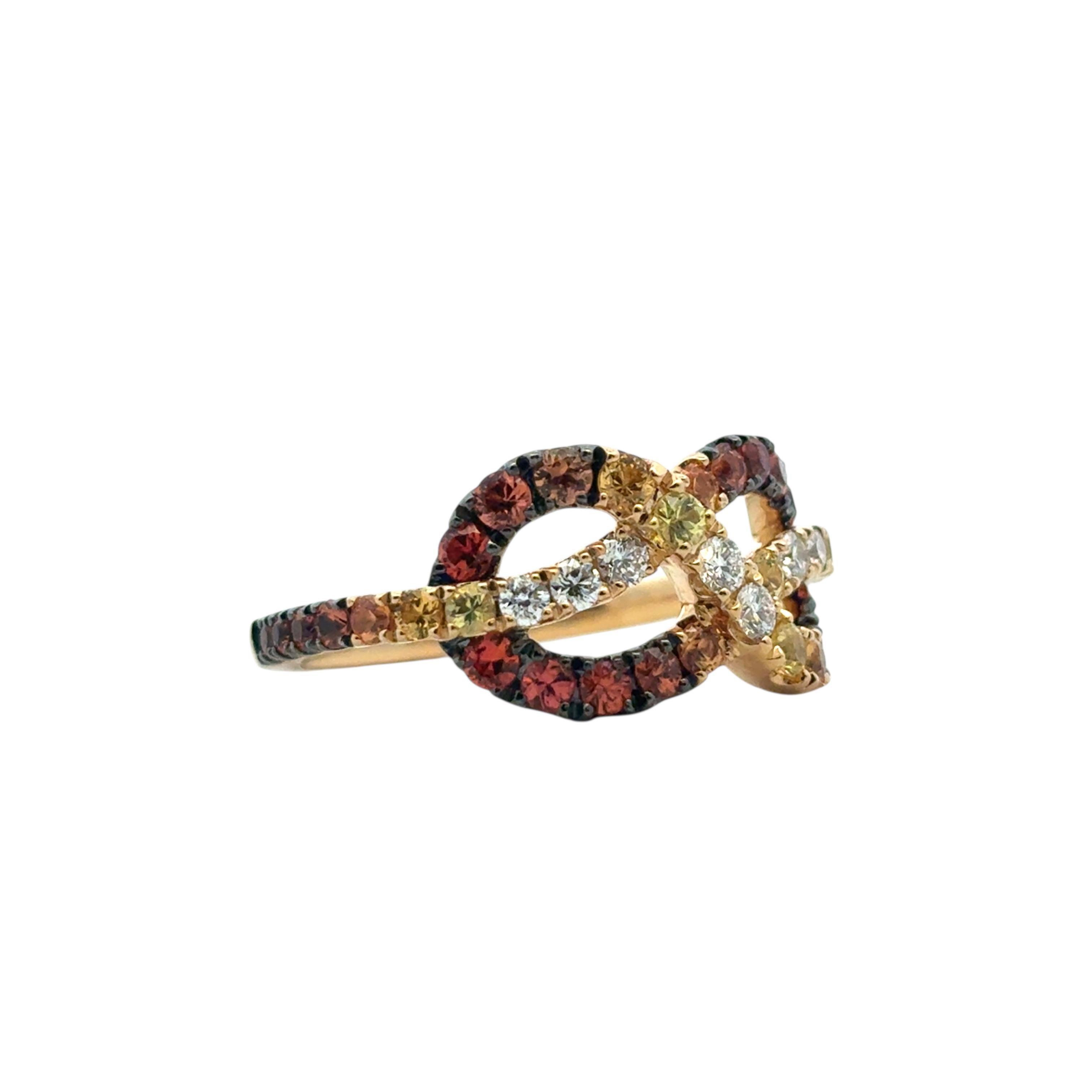 18k Yellow Gold Diamond Orange Stone Bowtie Ring Damen im Angebot