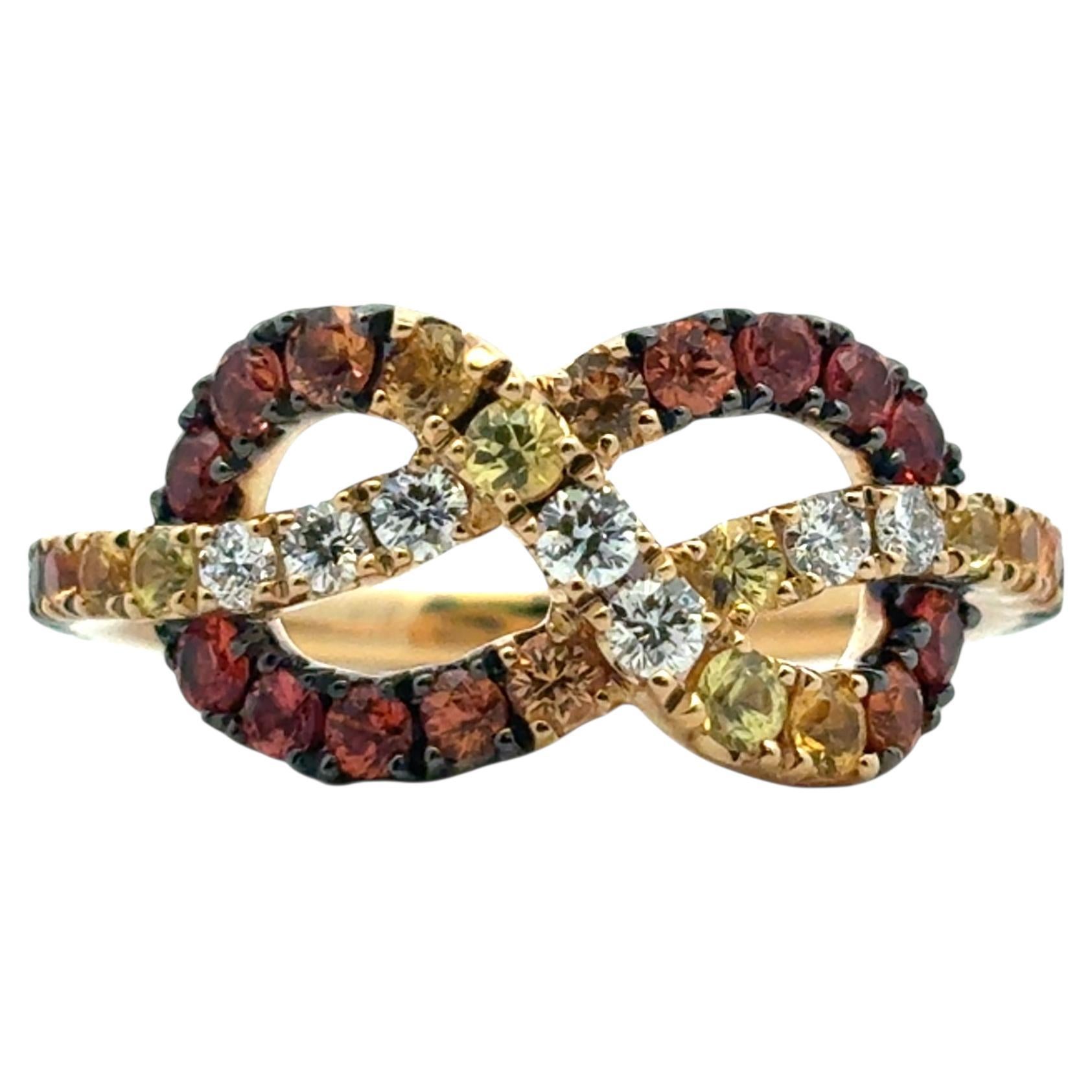 18k Yellow Gold Diamond Orange Stone Bowtie Ring