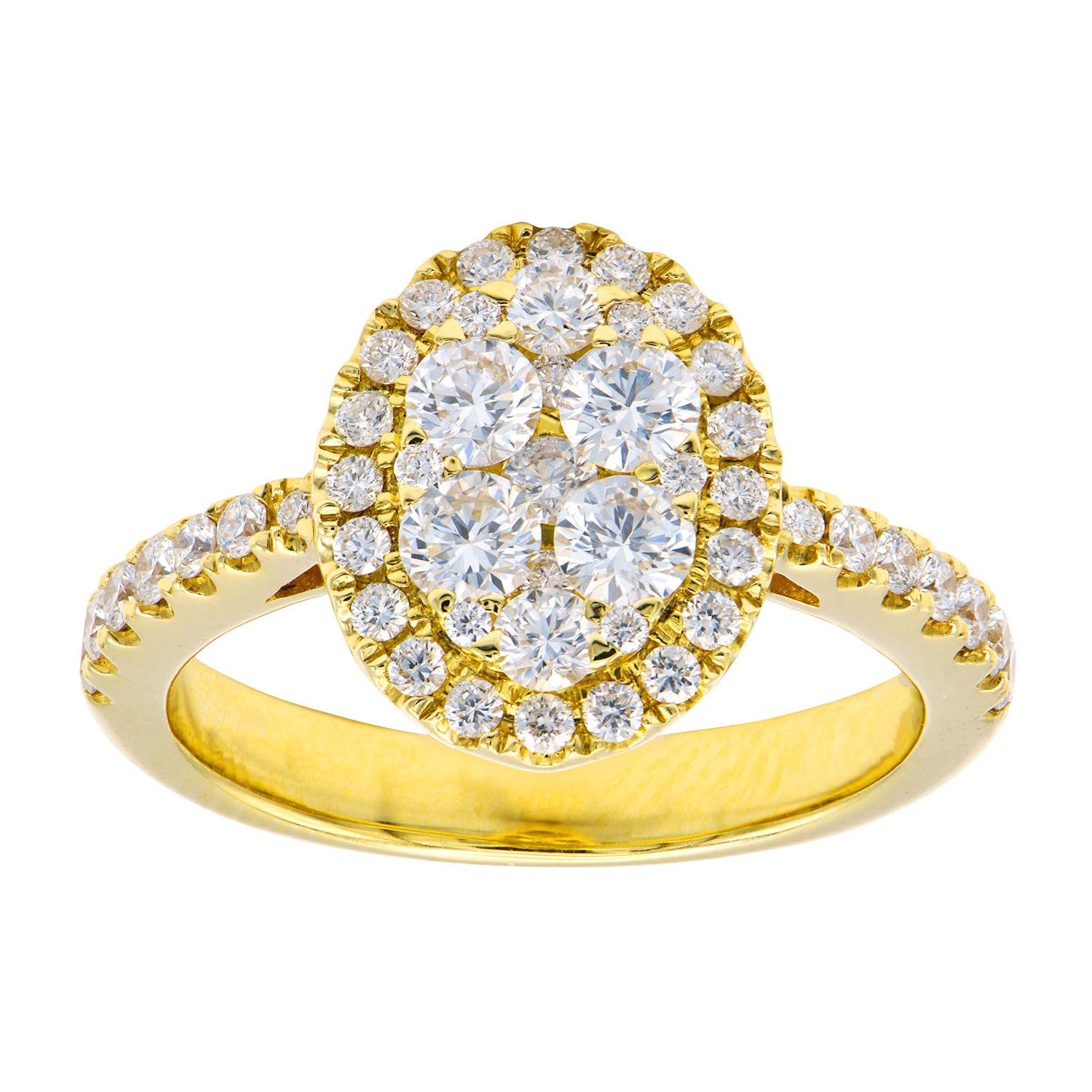 18k Yellow Gold Diamond Oval Cluster Ring For Sale