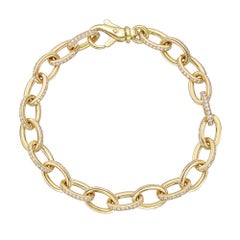 18k Yellow Gold & Diamond Oval Link Bracelet