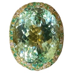 18K Yellow Gold Diamond Paraiba Tourmaline GIA 33.23 Carat Jared Lehr Ring