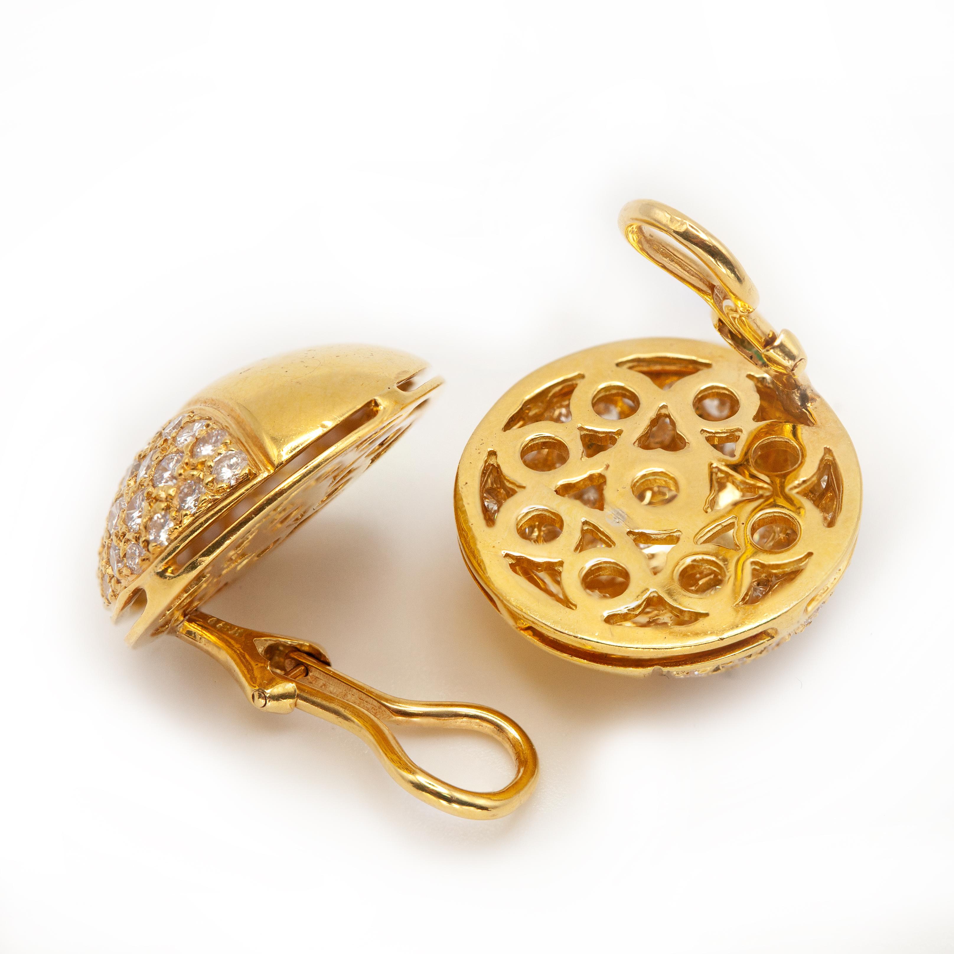 18K Gelbgold Diamant Pave Kuppel Clip-On Ohrringe im Zustand „Gut“ im Angebot in New York, NY