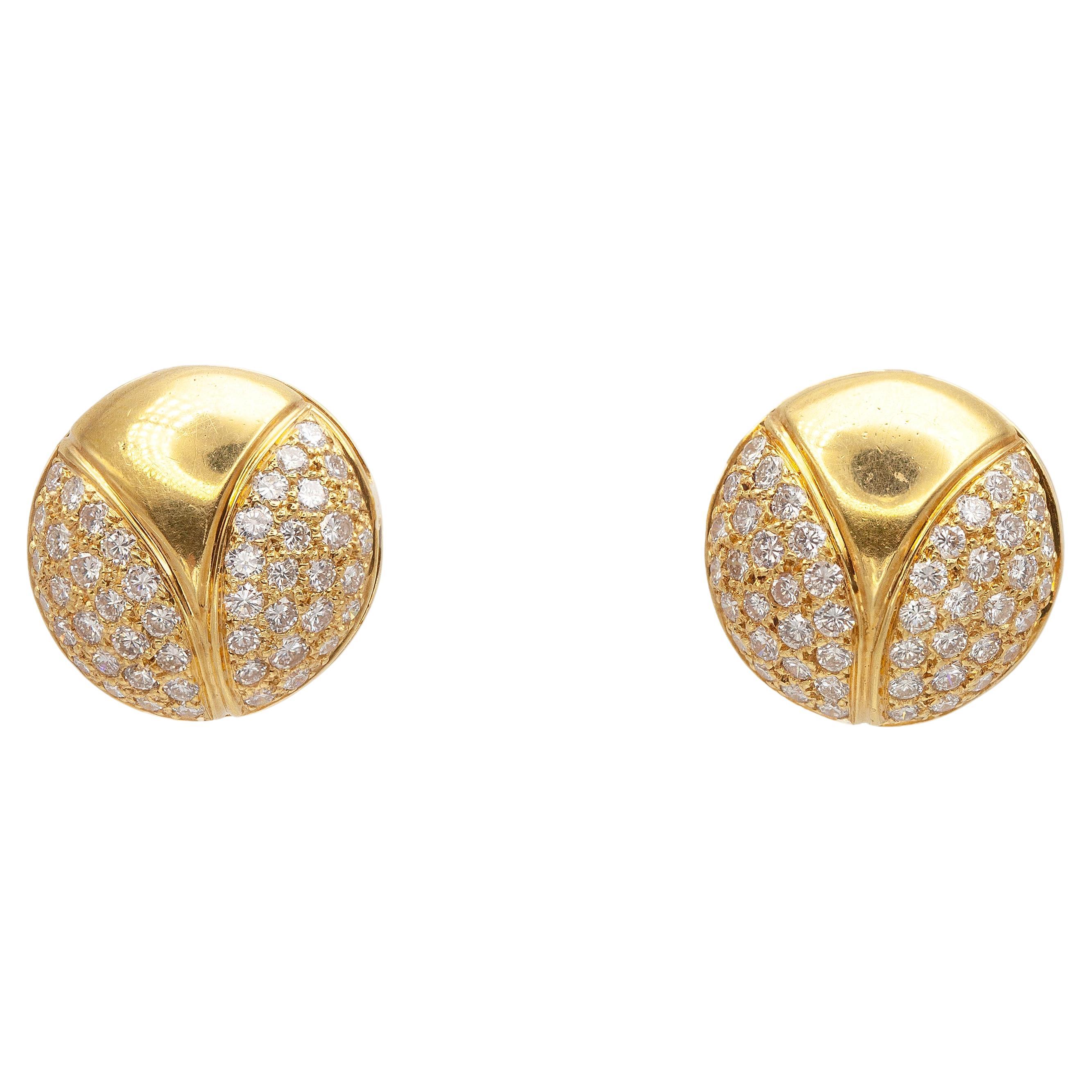 18K Gelbgold Diamant Pave Kuppel Clip-On Ohrringe im Angebot