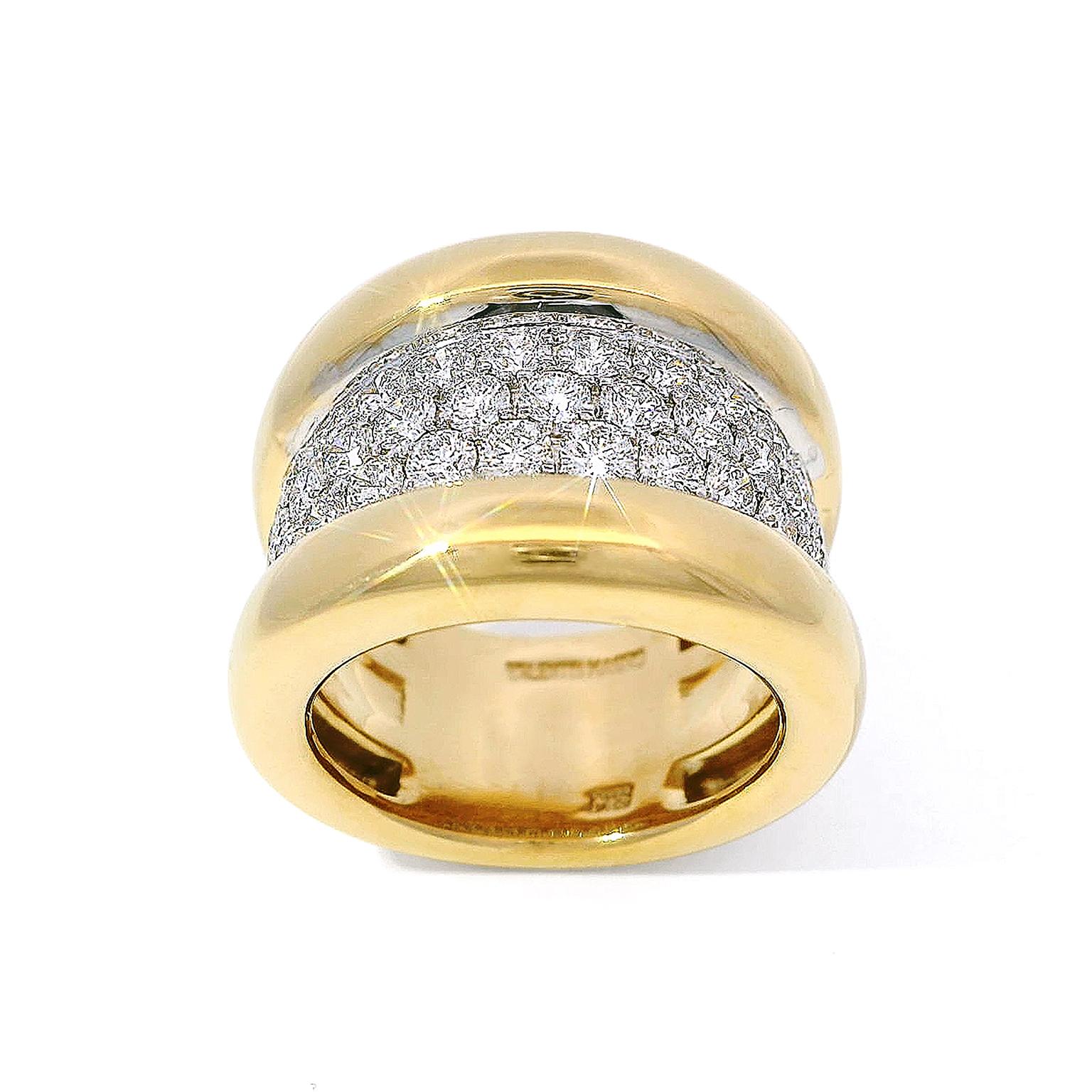 Brilliant Cut 18K Yellow Gold Diamond Pave Gold Band Ring For Sale