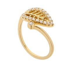 18K Yellow Gold Diamond Pave Leaf Band Ring