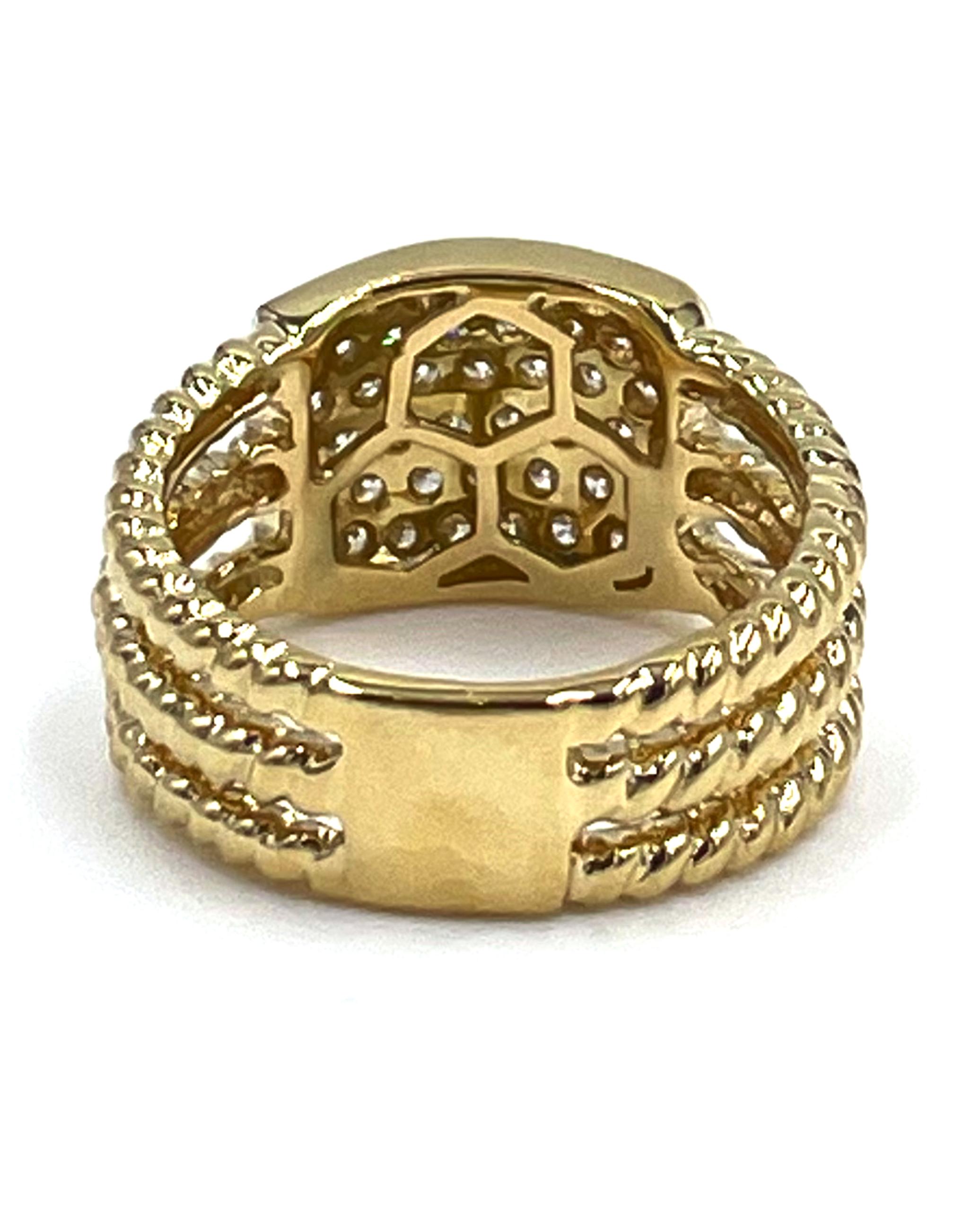 Contemporary 18K Yellow Gold Diamond Pave Ring with Rope Detail For Sale