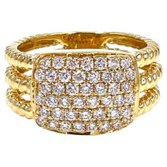 18K Yellow Gold Diamond Pave Ring with Rope Detail