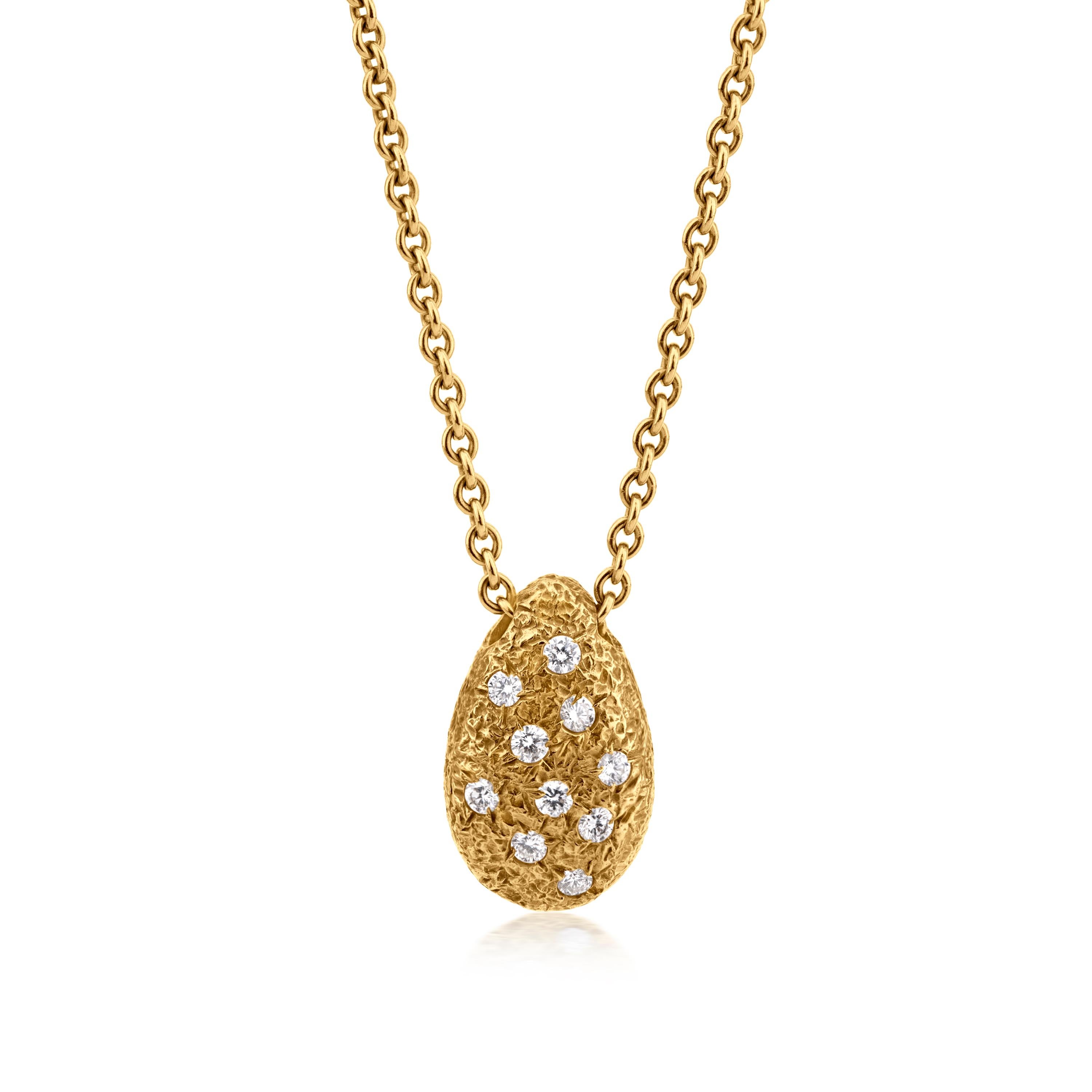 18K Gelbgold Diamant-Birnen-Anhänger Halskette im Zustand „Neu“ in New York, NY
