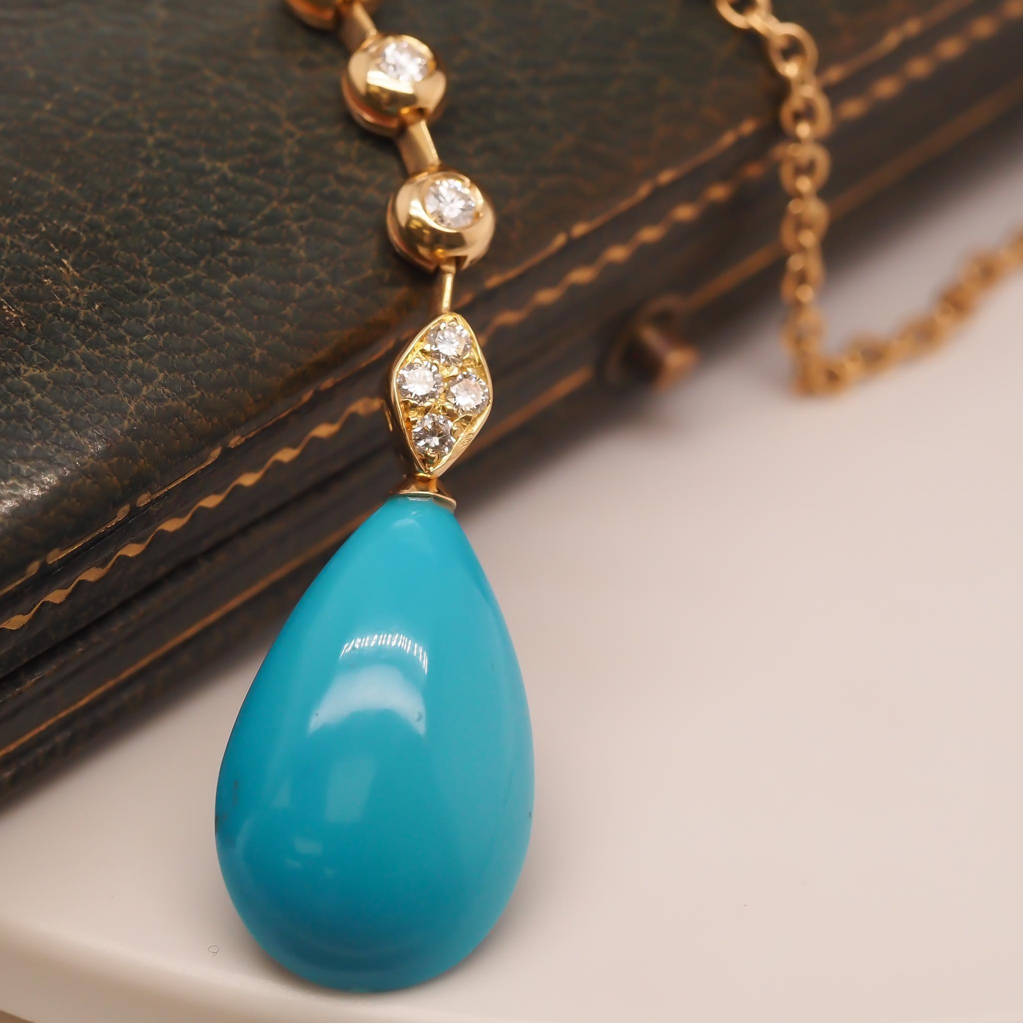 Pendentif en or jaune 18 carats avec diamant, perle et turquoise en vente 8