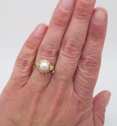 18k Yellow Gold Diamond & Pearl Ring