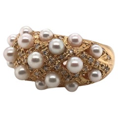 18K Yellow Gold Diamond 
Pearl Ring