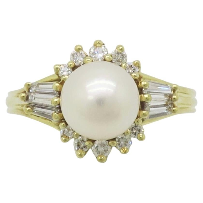 18k Yellow Gold Diamond & Pearl Ring