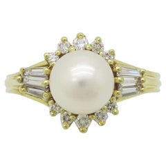 18k Yellow Gold Diamond & Pearl Ring
