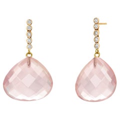 18K Yellow Gold Diamond & Pink Quartz Linear Drop Earrings