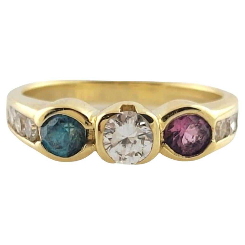 18 Karat Gelbgold Diamant, rosa Turmalin & blauer Zirkon Trinity-Stil Ring #18057 im Angebot