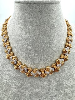 18K Yellow Gold & Diamond Ribbon Link Choker Necklace
