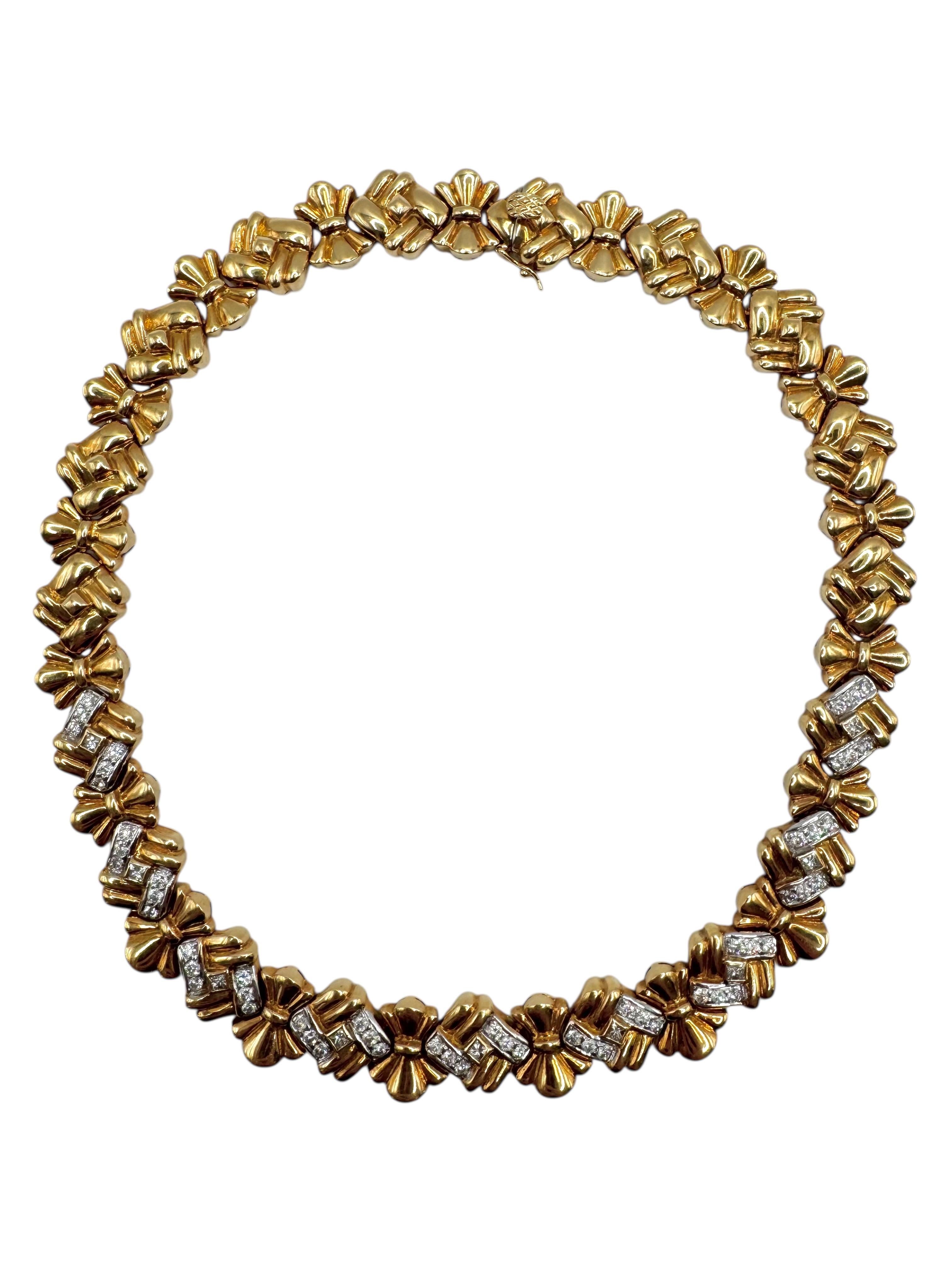 18K Yellow Gold & Diamond Ribbon Link Choker Necklace en venta 1