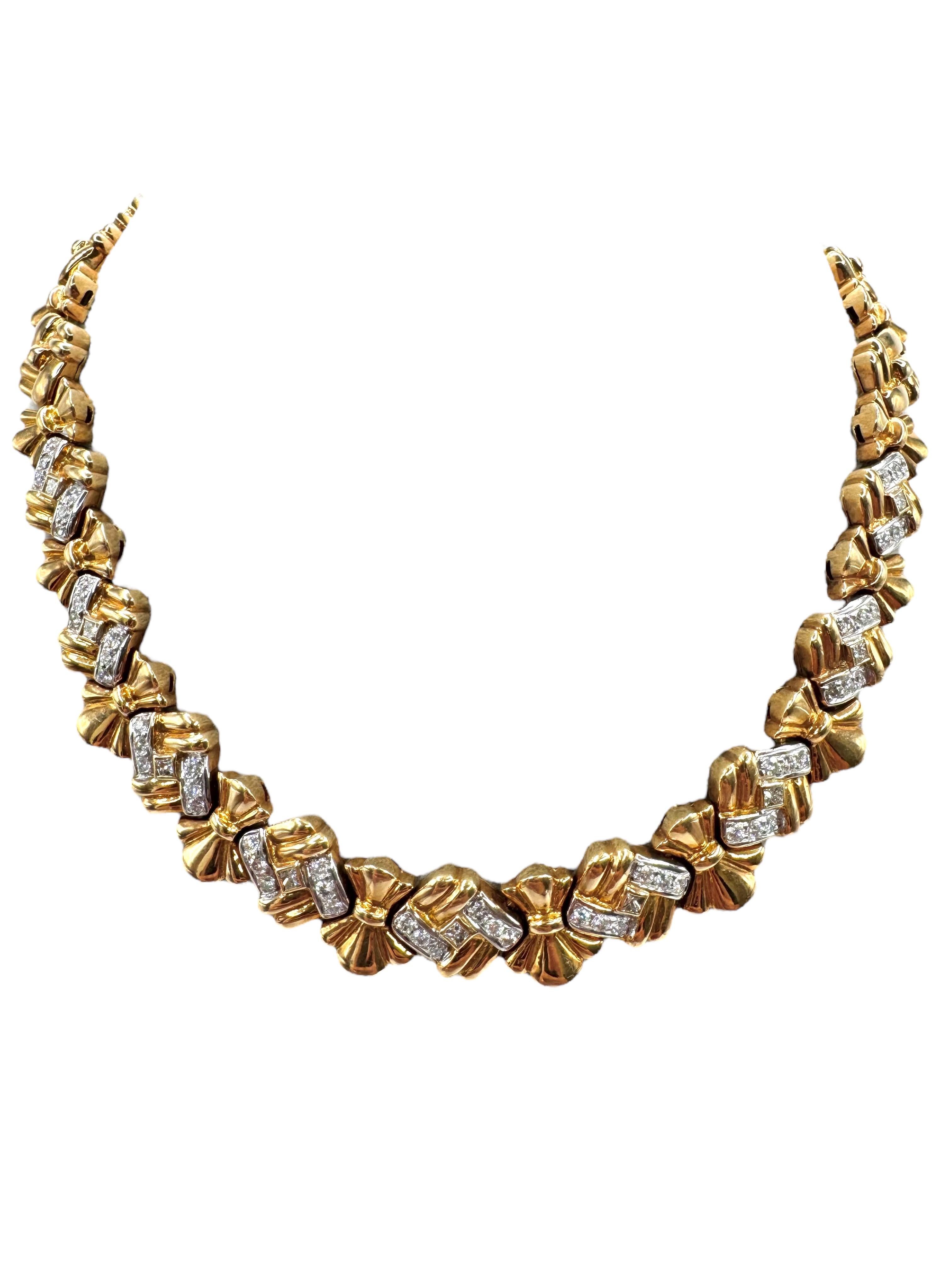 18K Yellow Gold & Diamond Ribbon Link Choker Necklace