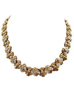 18K Yellow Gold & Diamond Ribbon Link Choker Necklace