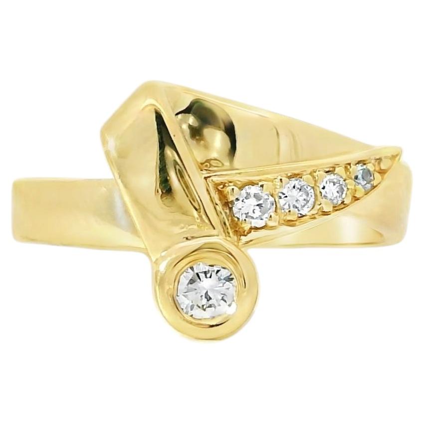 1995 Vintage Gordon Brothers 18K Gold Diamond Bypass Ring, 0.17 CTW For Sale