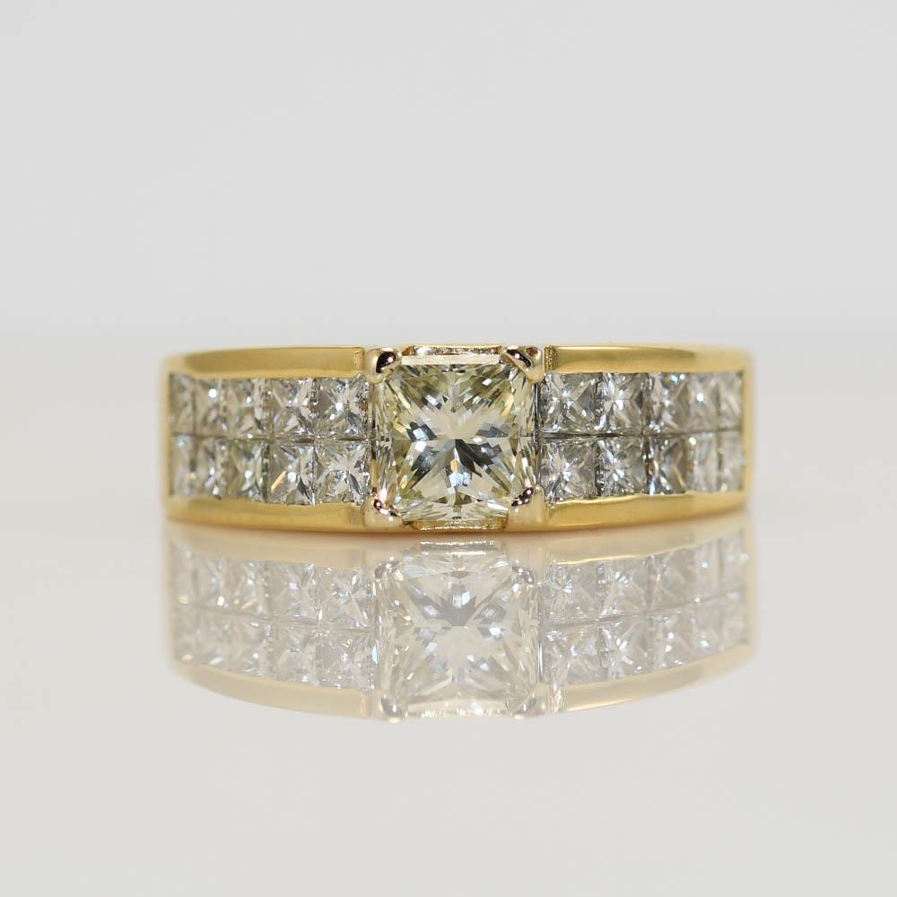18K Yellow Gold Diamond Ring 2.00ct For Sale 2