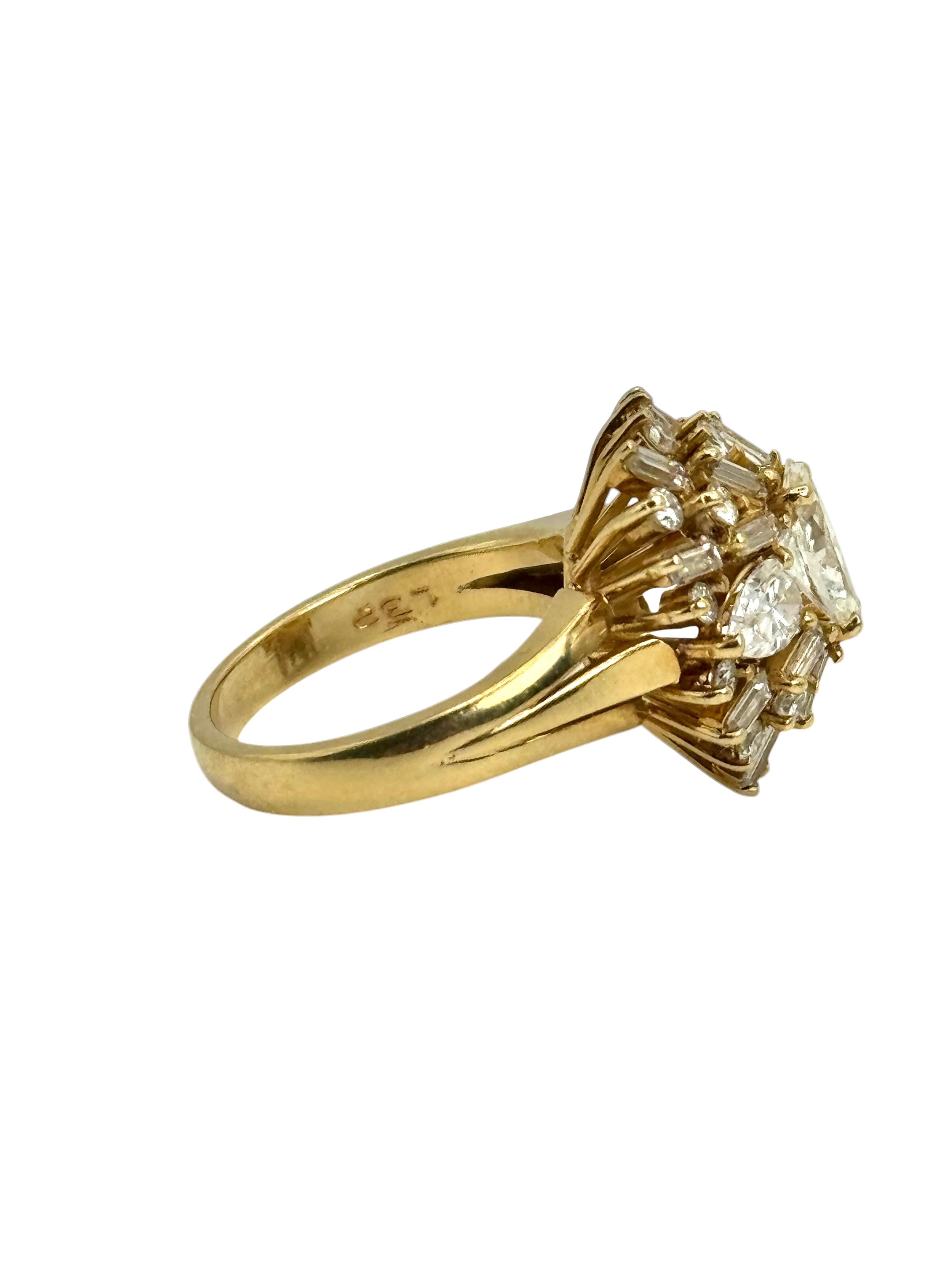 Taille Marquise Bague en or jaune 18 carats avec diamant en vente