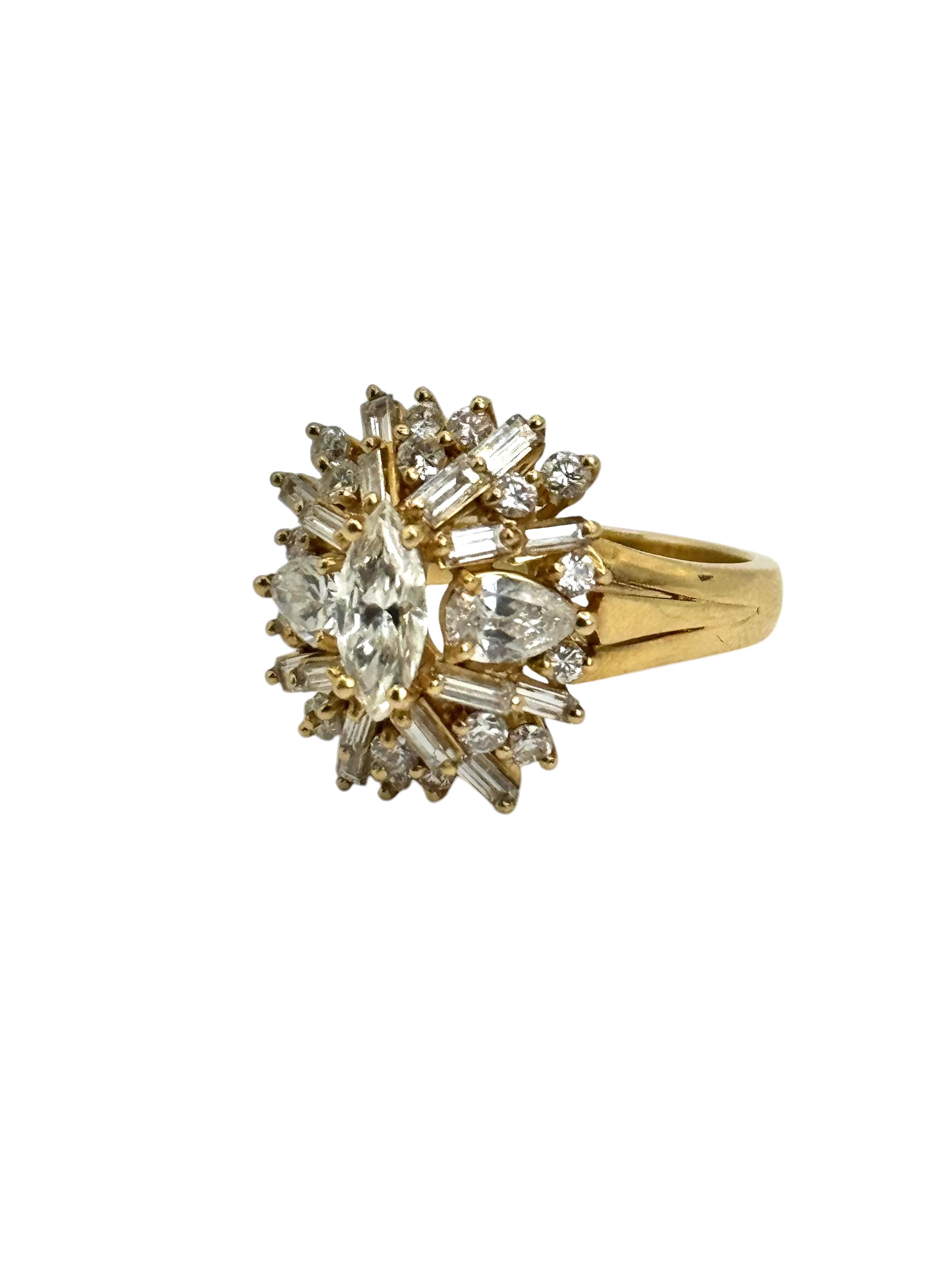 Bague en or jaune 18 carats avec diamant Pour femmes en vente