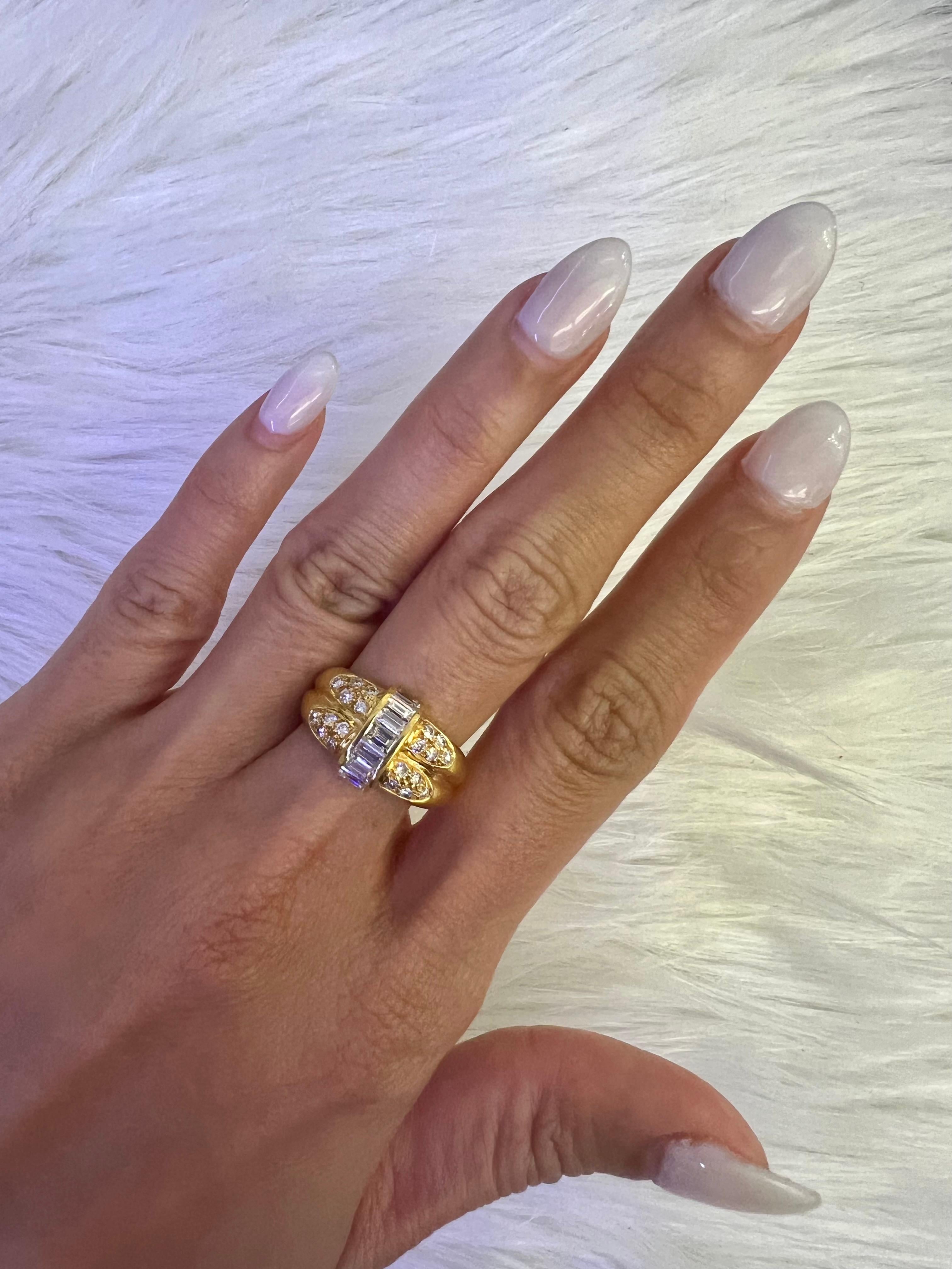 Emerald Cut 18K Yellow Gold Diamond Ring with Diamonds For Sale