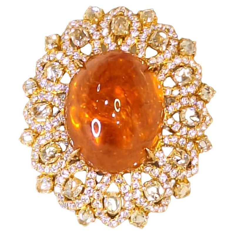 18 Karat Gelbgold Diamantring mit Granat im Angebot