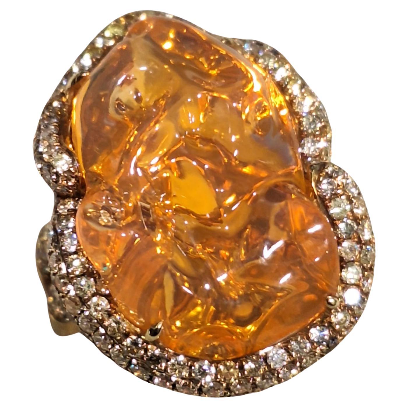 18 Karat Gelbgold Diamantring mit Opal im Angebot