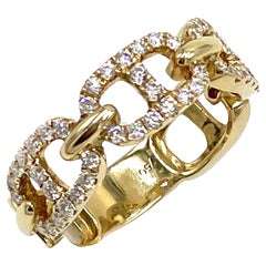 18K Yellow Gold Diamond Link Ring with Round Diamonds