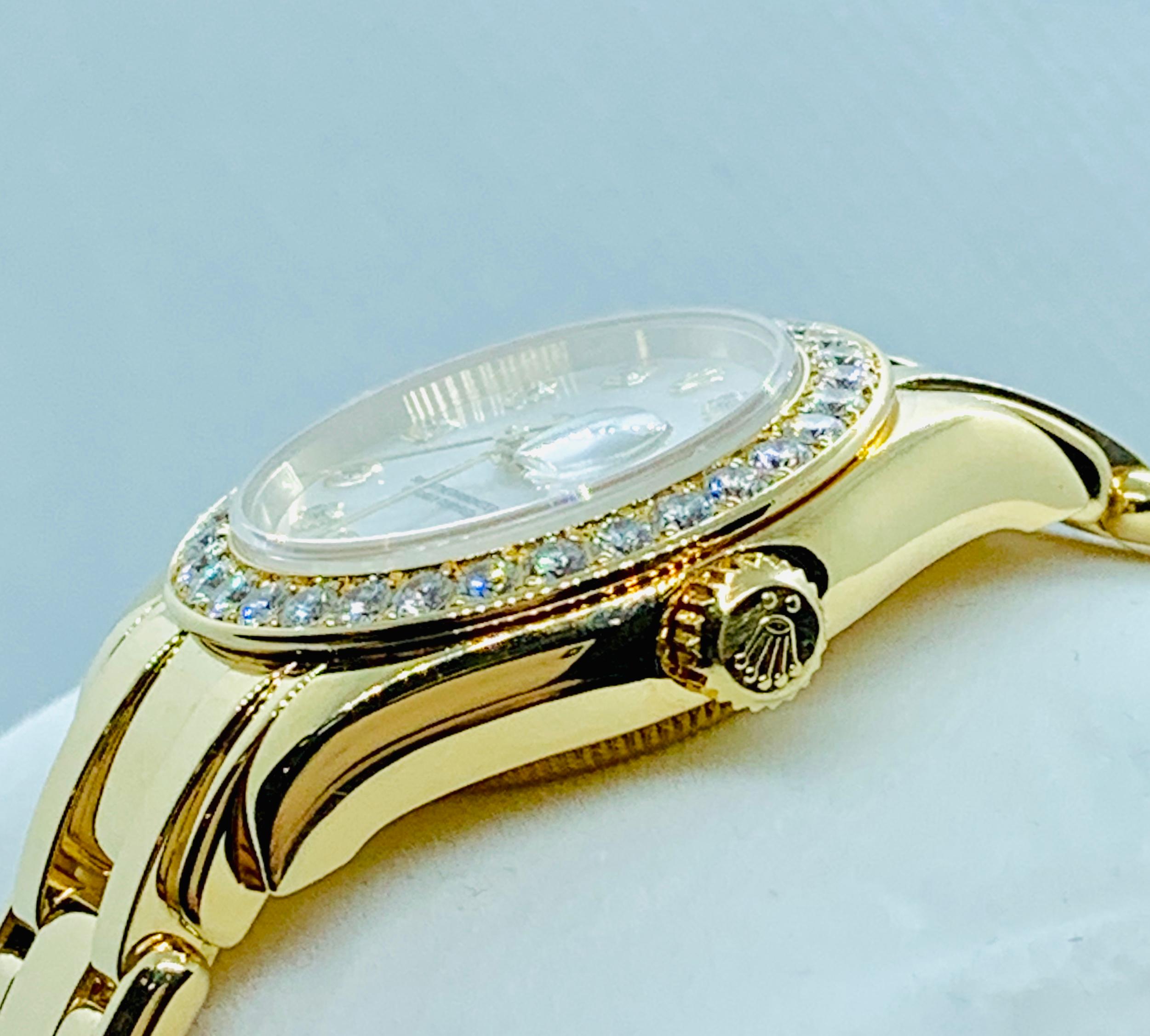 18 Karat Yellow Gold and Diamond Rolex 1995 Pearlmaster Mother of Pearl Dial 2