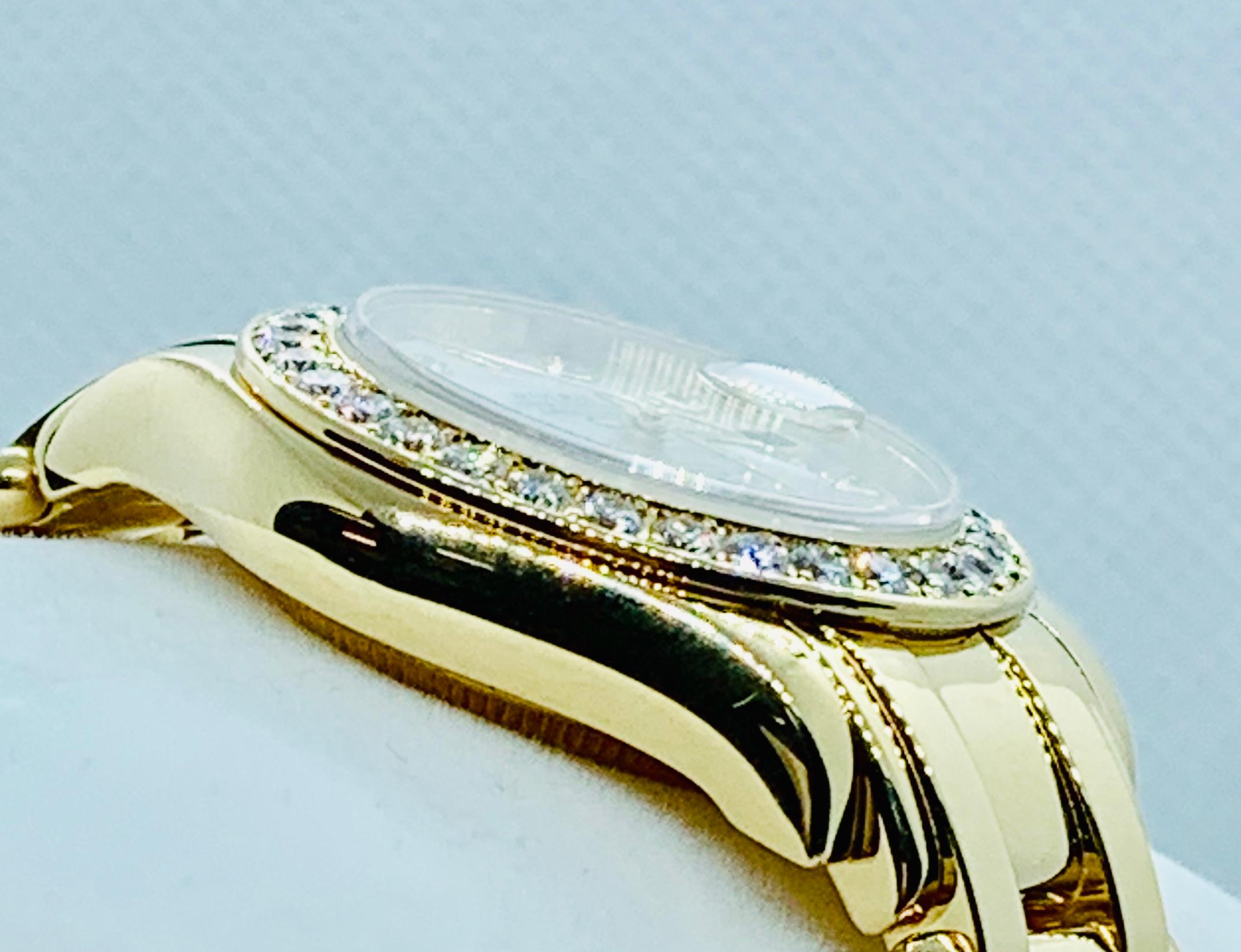 18 Karat Yellow Gold and Diamond Rolex 1995 Pearlmaster Mother of Pearl Dial 3