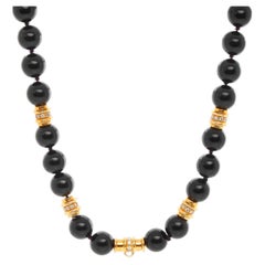 18K Yellow Gold Diamond Rondelle & Black Onyx Bead Necklace