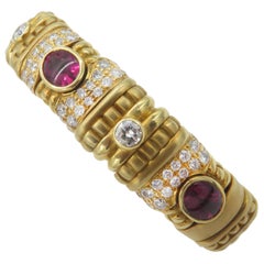 18 Karat Yellow Gold Diamond and Rubelite Bracelet