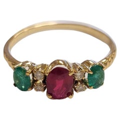18k Yellow Gold Diamond Ruby 
Emerald Ring