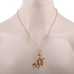 18K Yellow Gold Diamond, Ruby, Emerald, Sapphire and Cat’s Eye Clown Pendant