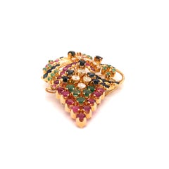 18 Karat Yellow Gold Diamond Ruby Emerald Sapphire Grape Cluster Pendant