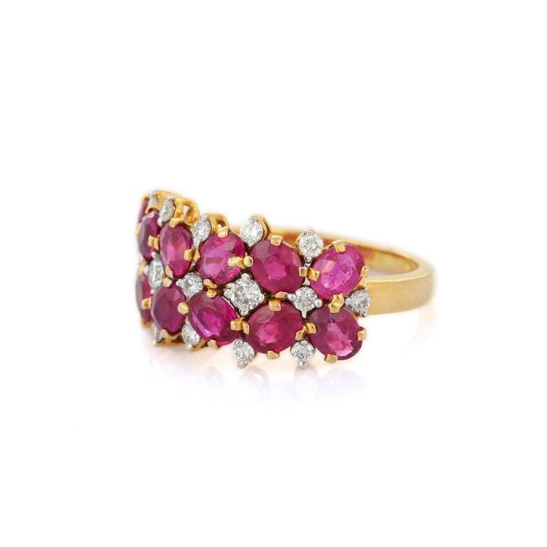 Mixed Cut 18kt Solid Yellow Gold Diamond Ruby Wedding Ring, Ruby Ring For Sale