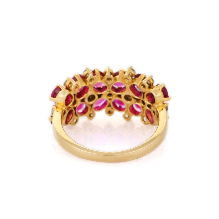 18K Yellow Gold Diamond Ruby Half Eternity Ring, Ruby Ring For Sale at ...