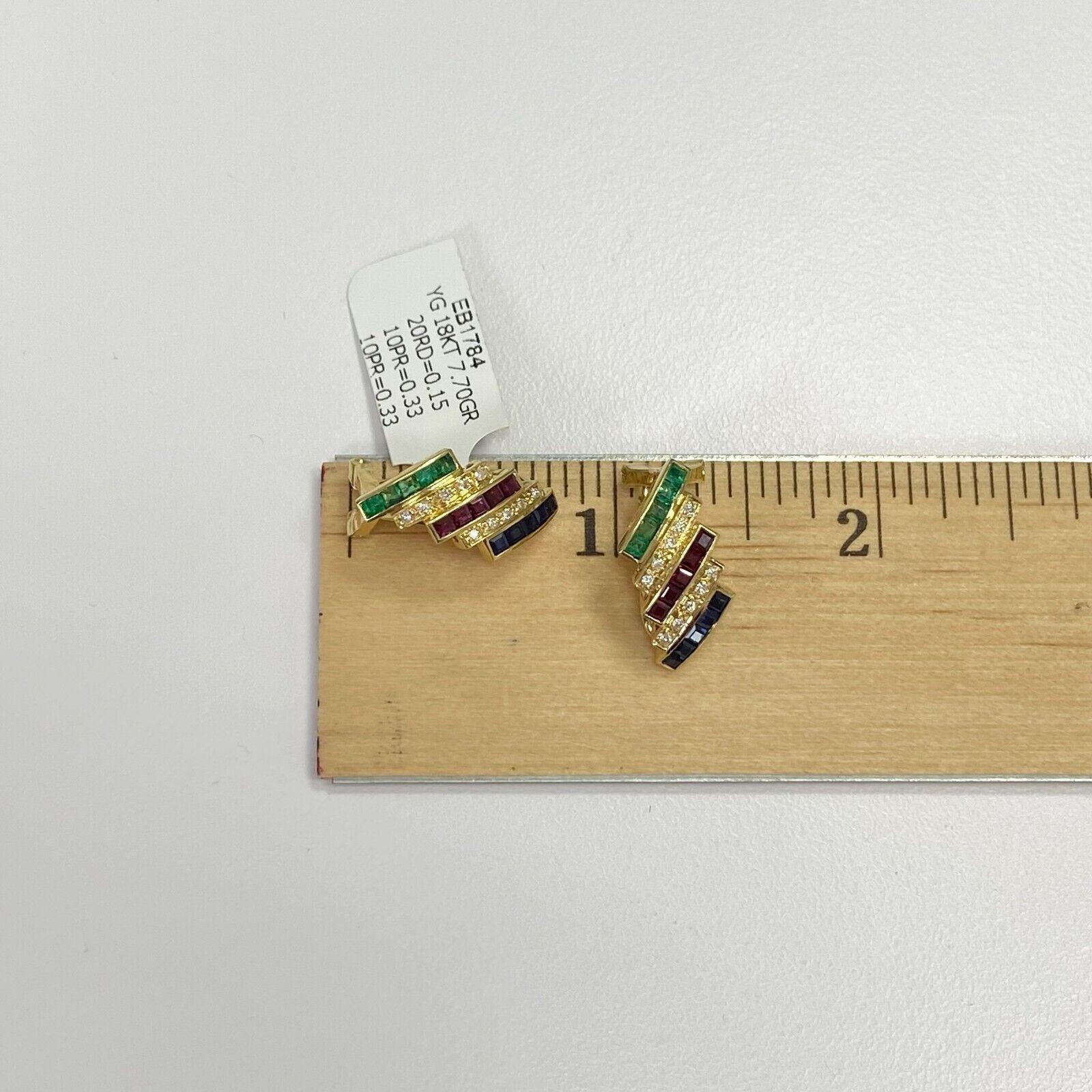 18 Karat Gelbgold Diamant Rubin Saphir und Smaragd EARRINGS 7,70GR (Zeitgenössisch)