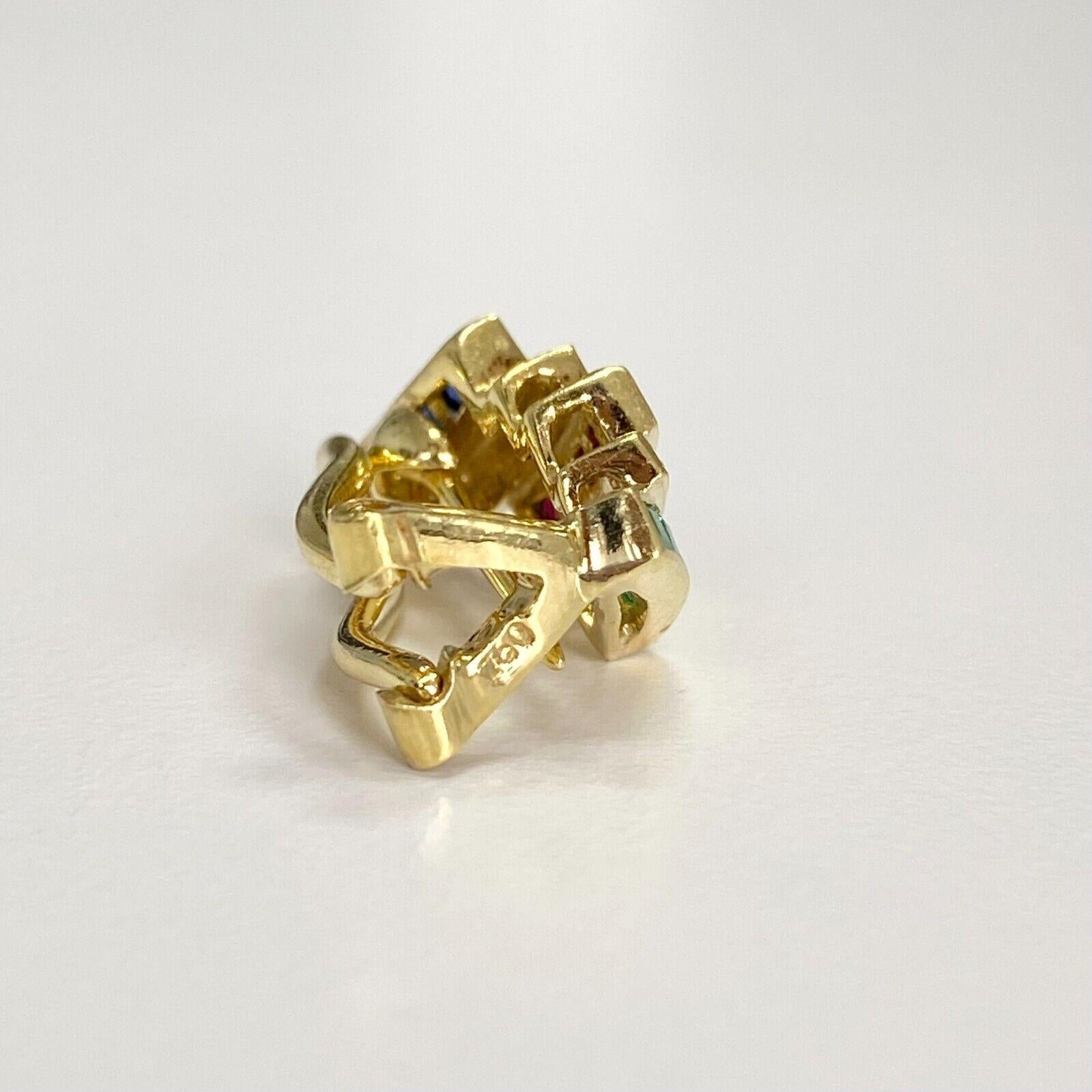 18 Karat Gelbgold Diamant Rubin Saphir und Smaragd EARRINGS 7,70GR (Carréeschliff)