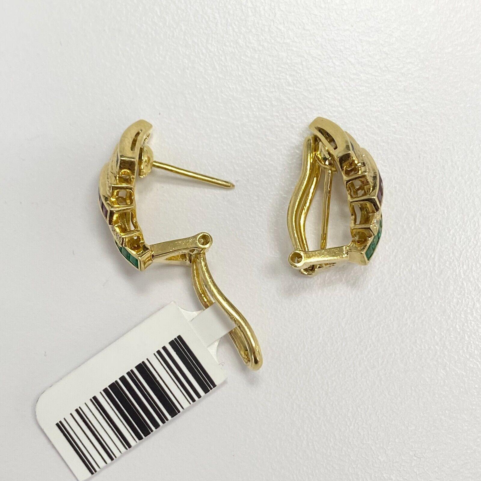 18 Karat Gelbgold Diamant Rubin Saphir und Smaragd EARRINGS 7,70GR im Zustand „Hervorragend“ in Los Angeles, CA