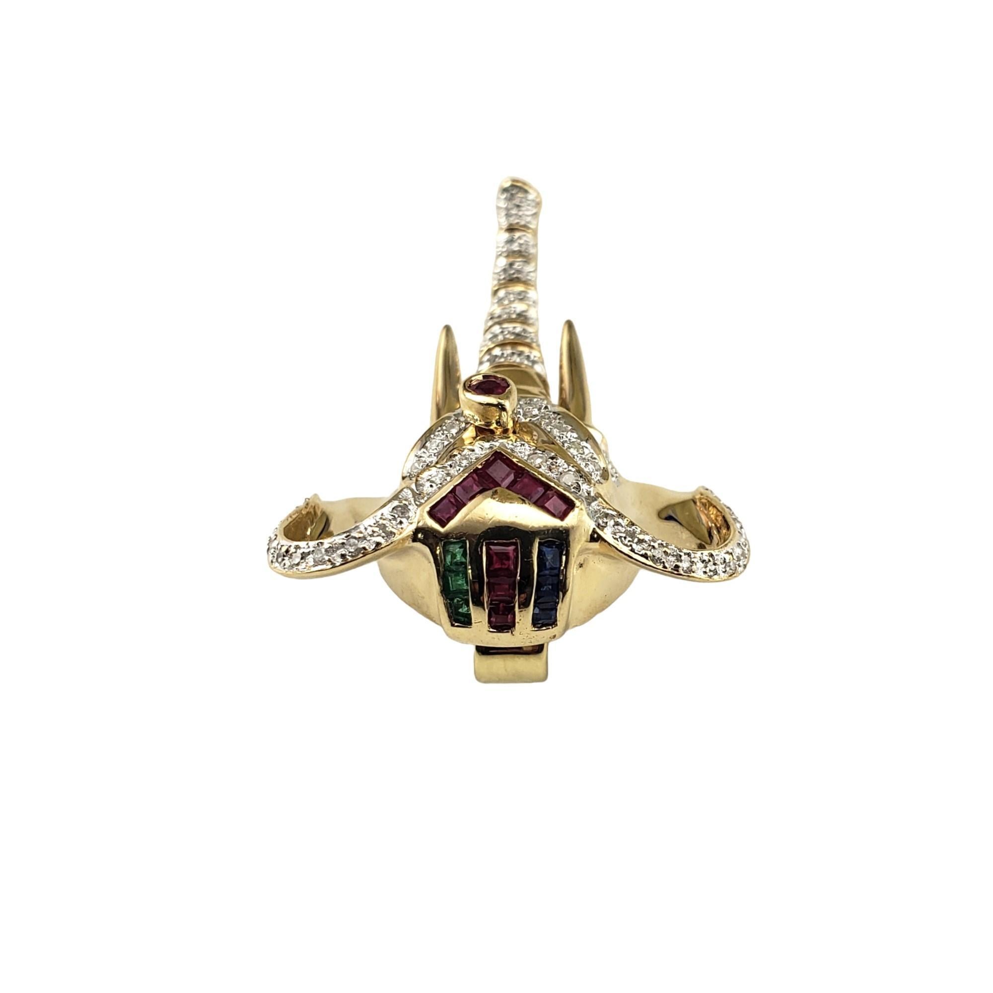18 Karat Gelbgold Diamant Rubin Saphir & Smaragd Elefant Anhänger #17049 (Einfacher Schliff) im Angebot