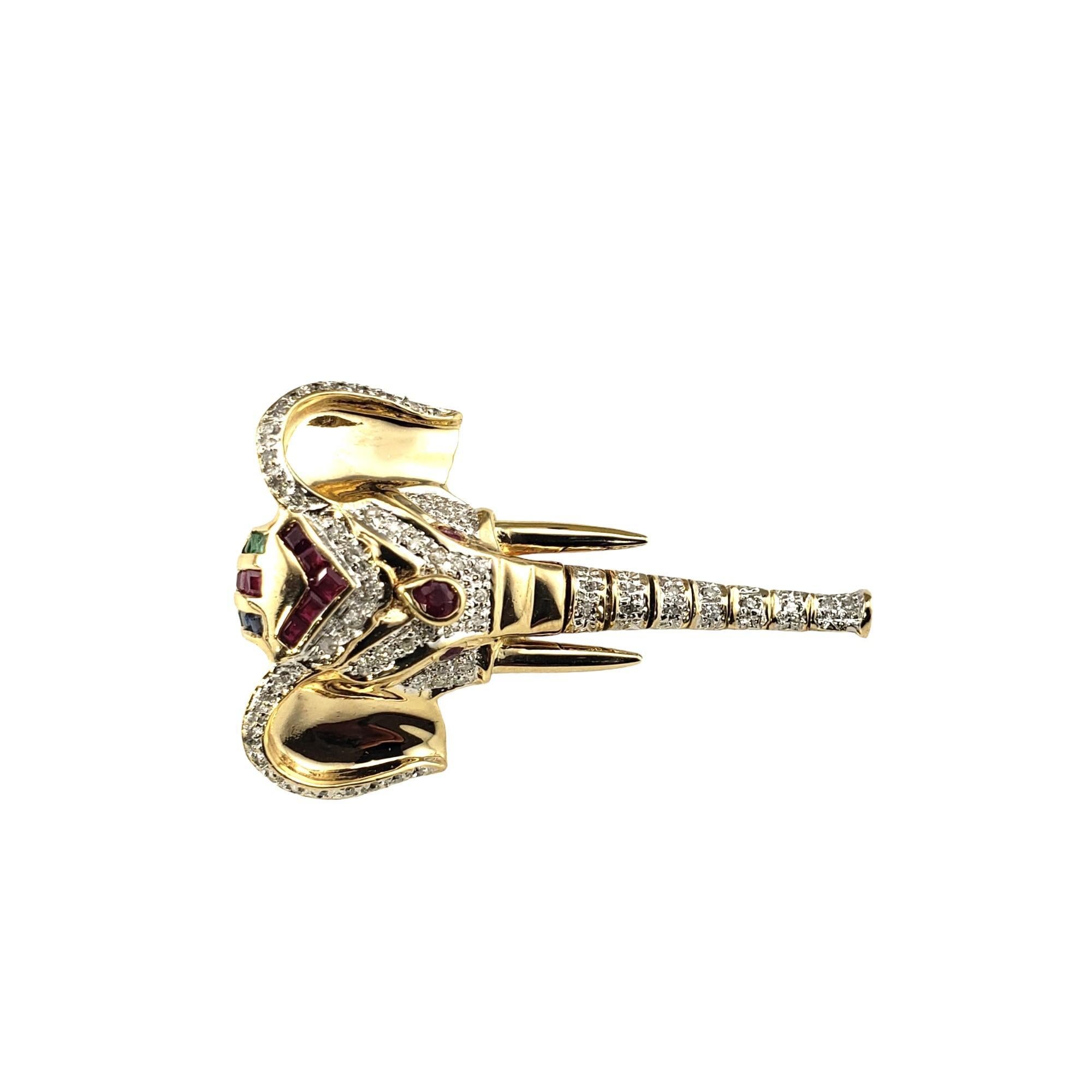Women's 18K Yellow Gold Diamond Ruby Sapphire & Emerald Elephant Pendant #17049 For Sale